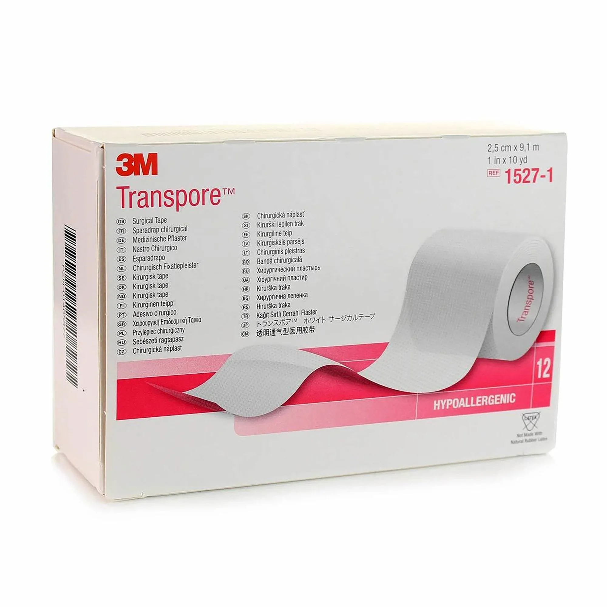 3M™ Transpore™ Plastic Medical Tape, 1 Inch x 10 Yard, Transparent, 1 Box of 12