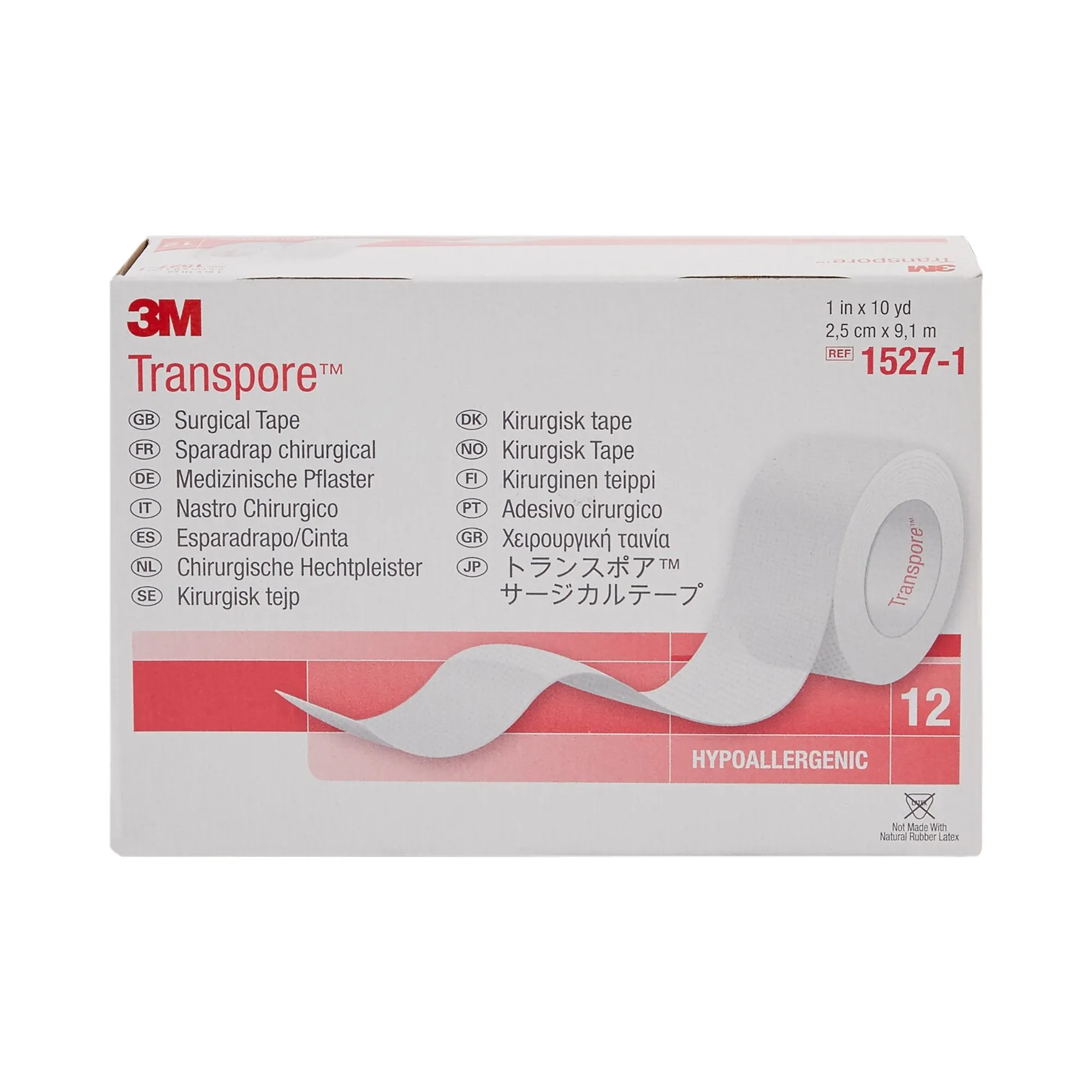 3M™ Transpore™ Plastic Medical Tape, 1 Inch x 10 Yard, Transparent, 1 Box of 12