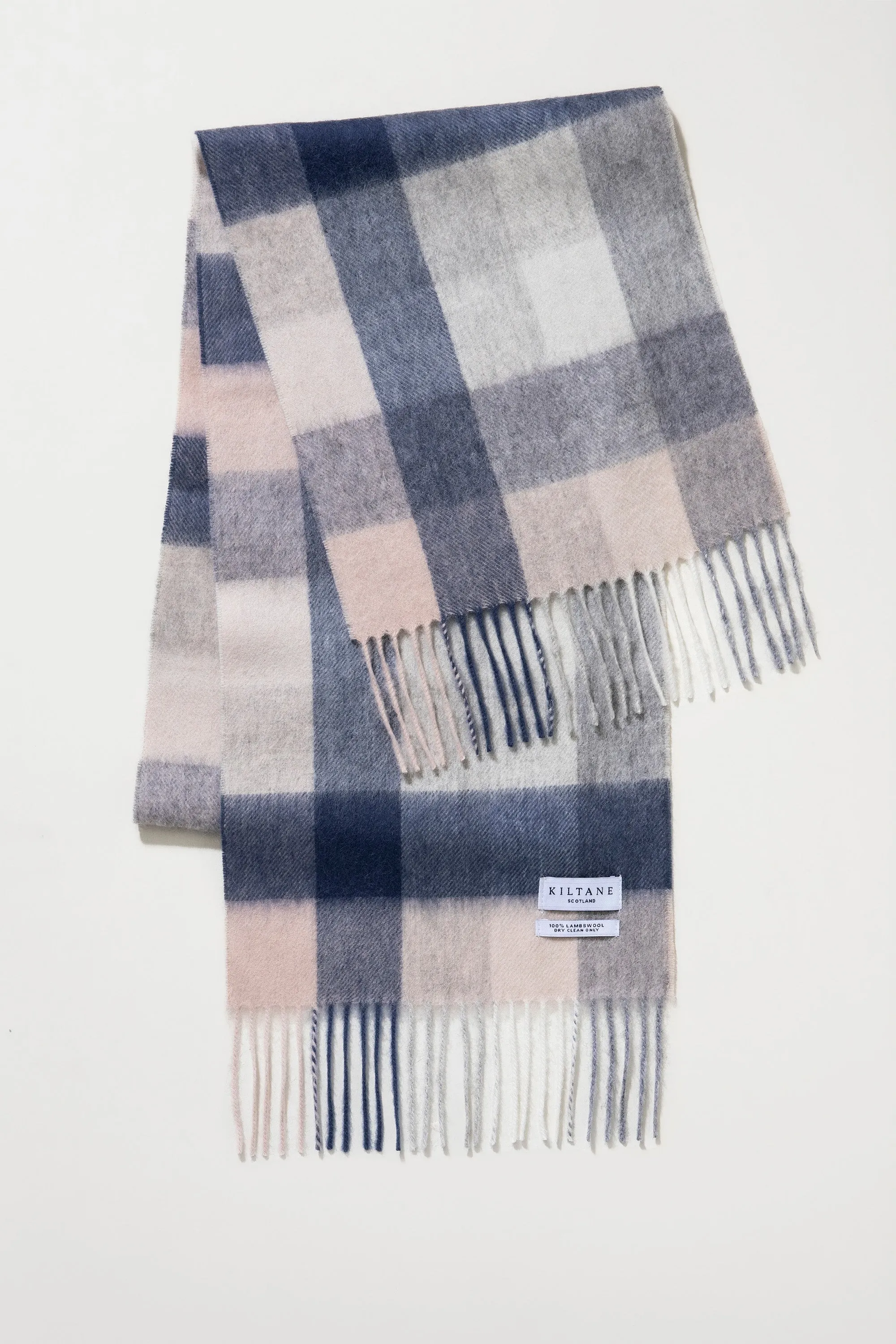 5 Square Check Lambswool Scarf - Swiss Coffee