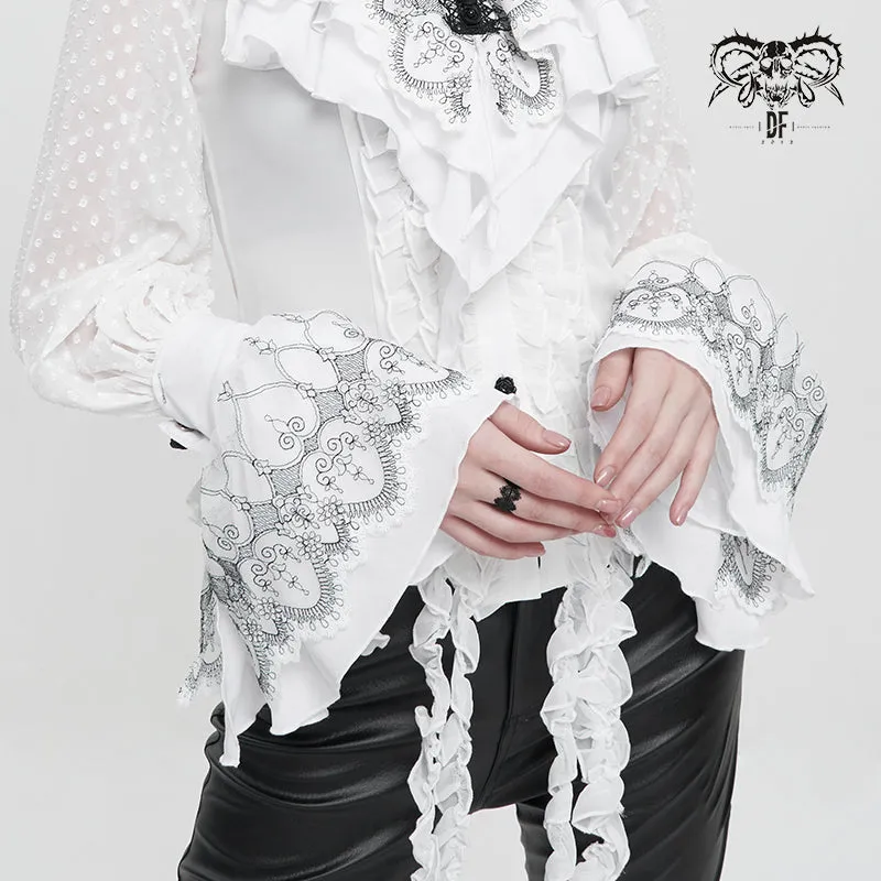 AS122 Black Thread Embroidered White Gothic oversleeves