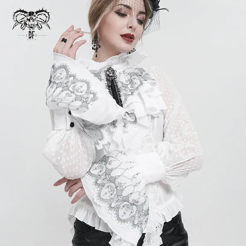 AS122 Black Thread Embroidered White Gothic oversleeves