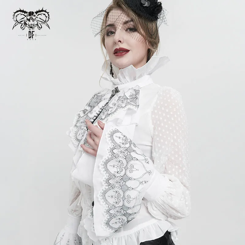 AS122 Black Thread Embroidered White Gothic oversleeves