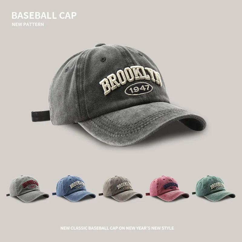 Baseball cap for men American retro embroidered letters wide brim peaked cap couple street versatile anti-UV sports cap