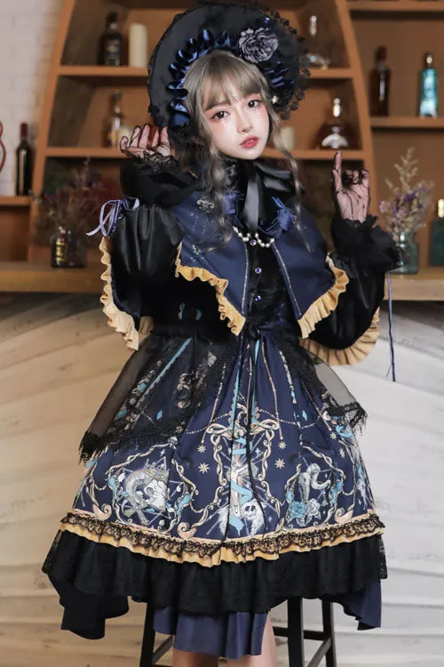 Black God's Salvation Long Sleeves Lace Ruffled Gothic Lolita OP Dress