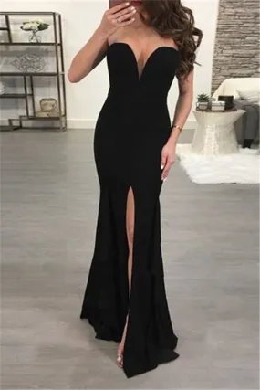 Chic Black Sweetheart Evening Dress New Arrival Mermaid Prom Party Gowns with Slit