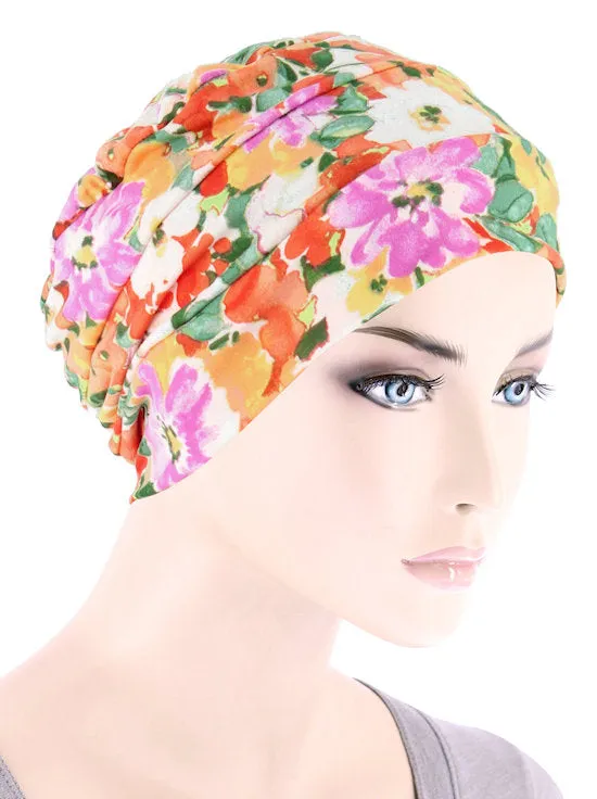 Cloche Cap Orange Sage Floral