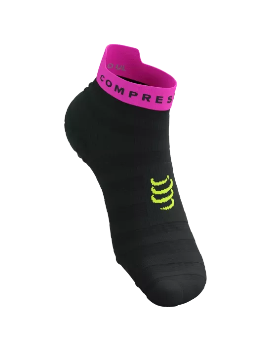 Compressport Unisex's Pro Racing Socks v4.0 Ultralight Run Low - Black/Safe Yellow/Neo Pink