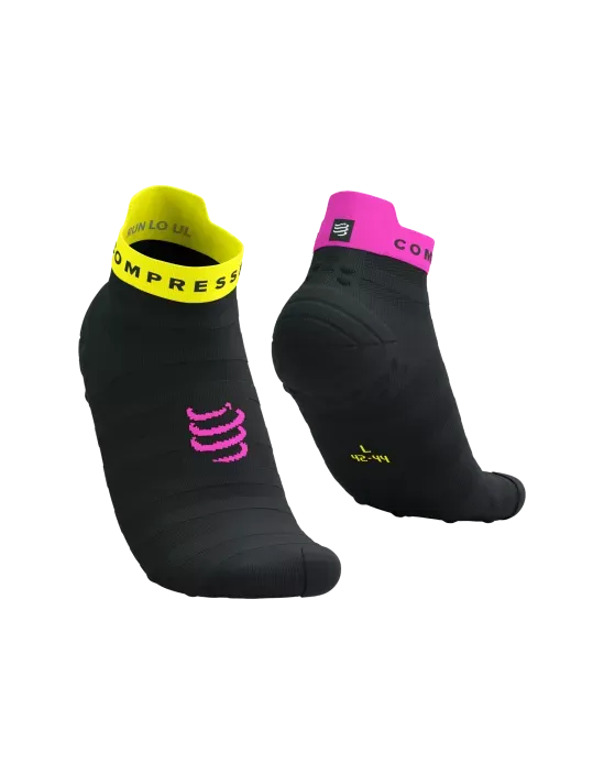 Compressport Unisex's Pro Racing Socks v4.0 Ultralight Run Low - Black/Safe Yellow/Neo Pink