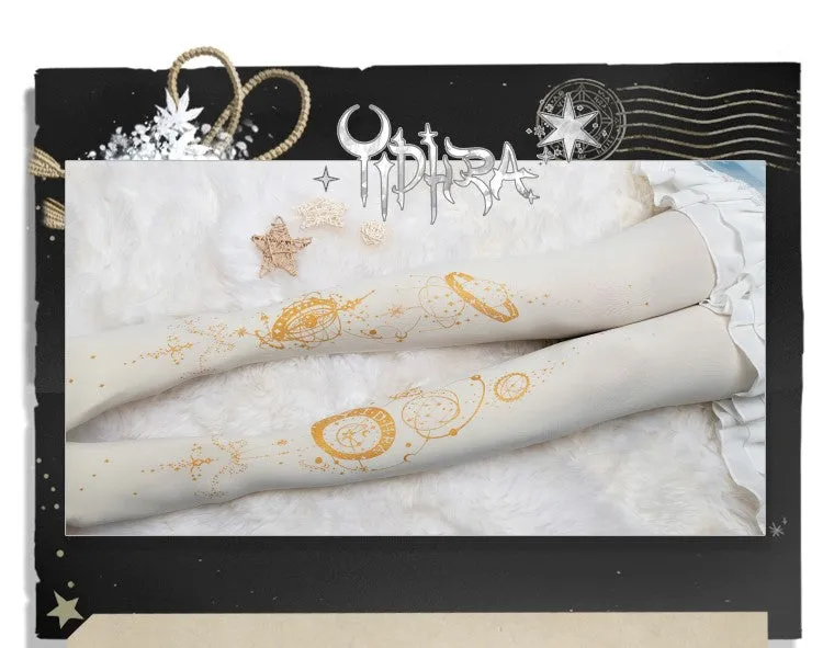 Constellation Golden Compass Starry Sky Stars Dream Witch Princess Black & White Stockings