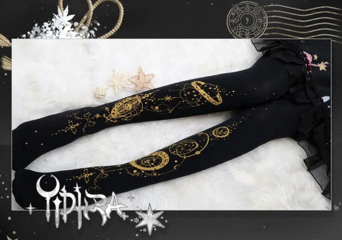 Constellation Golden Compass Starry Sky Stars Dream Witch Princess Black & White Stockings