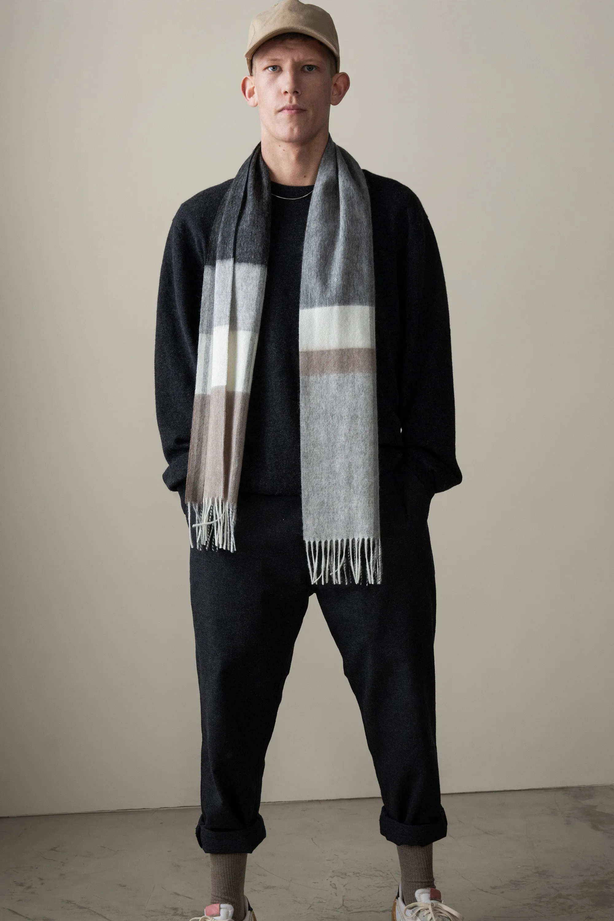 Contemporary Check Lambswool Scarf - Monochrome