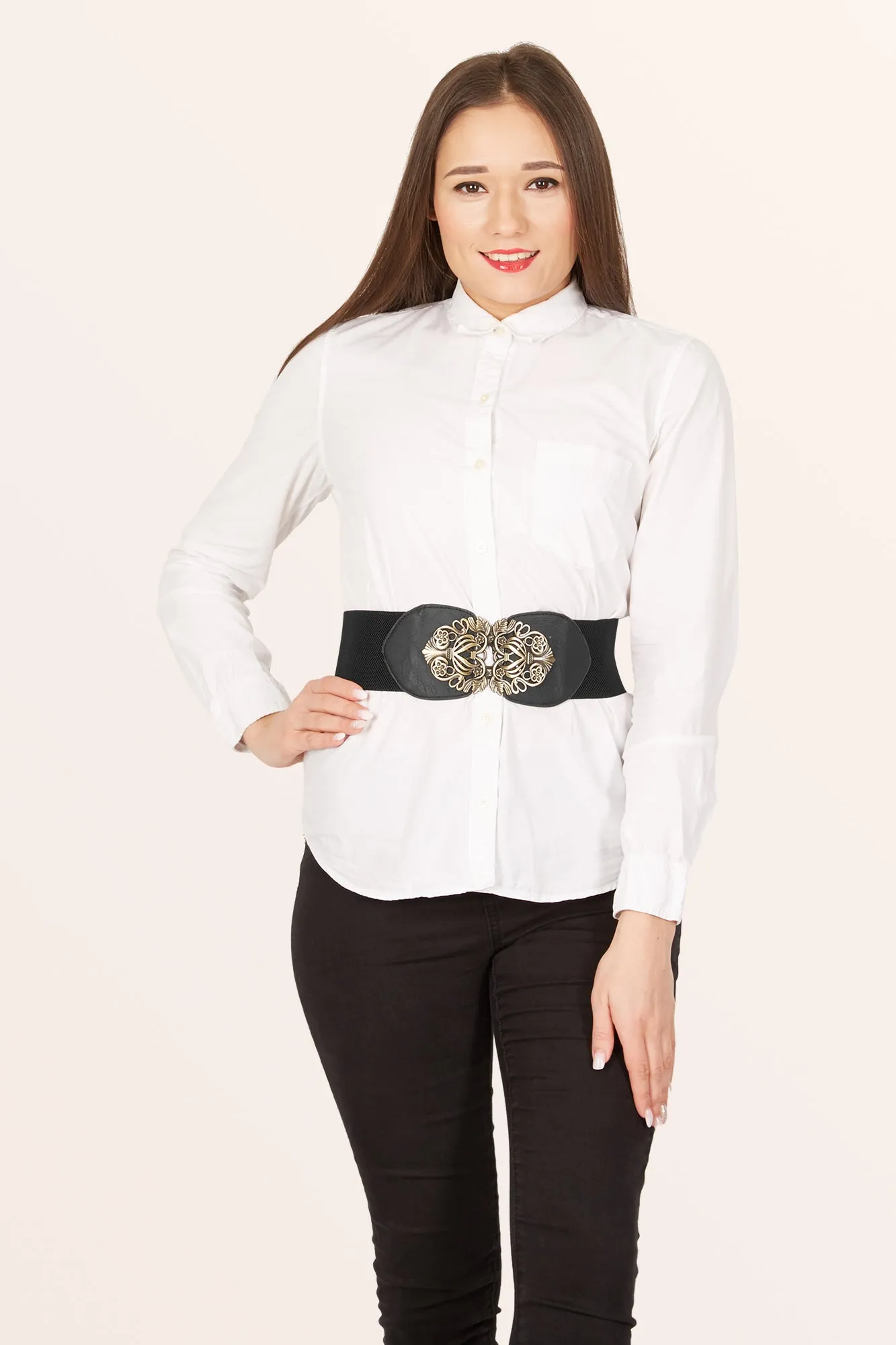 Elastic Vintage Buckle Belt - Black