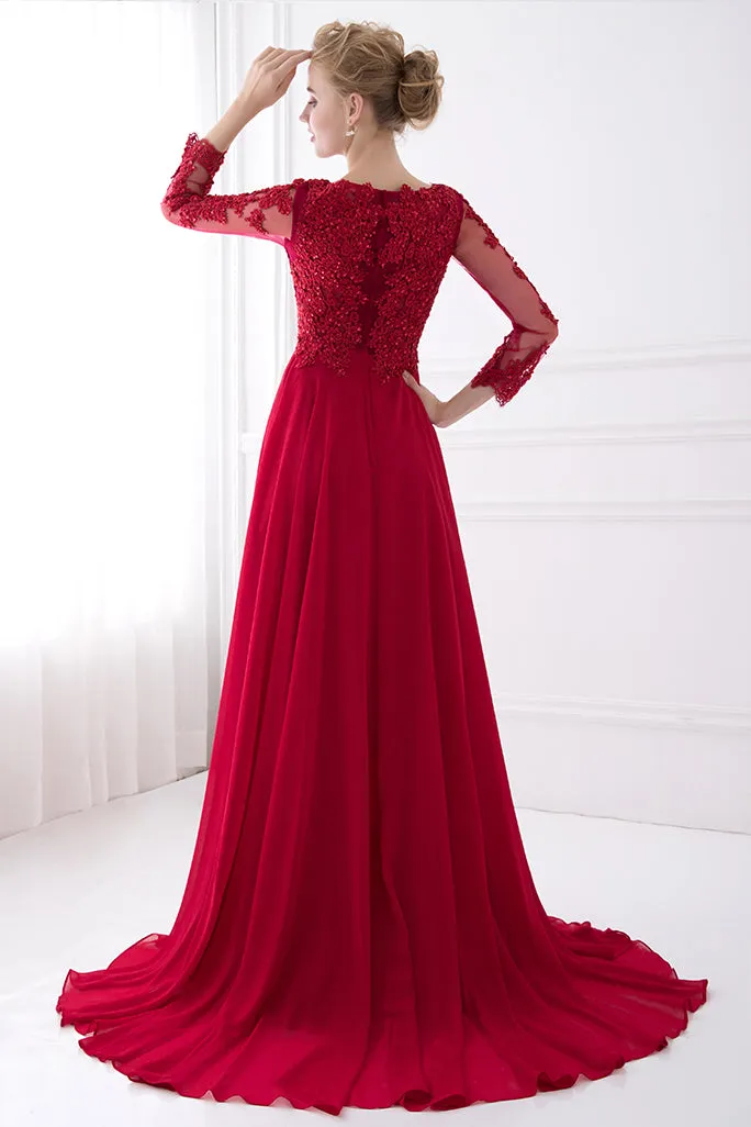 Elegant V-Neck Long Sleeve Floral Lace Mother Of The Bride Dresses