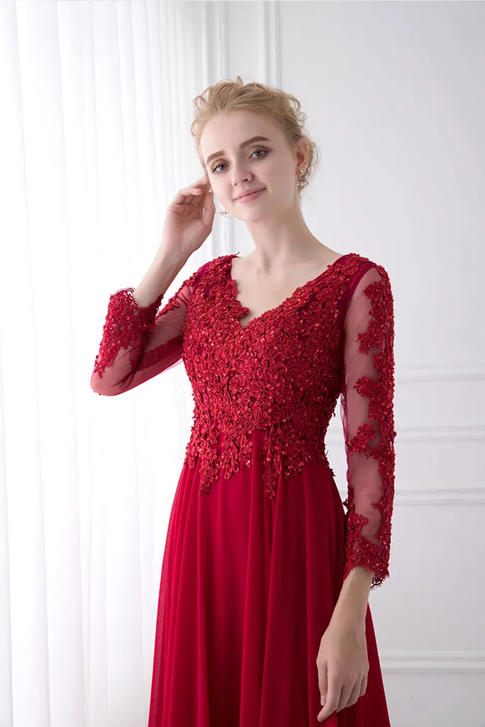 Elegant V-Neck Long Sleeve Floral Lace Mother Of The Bride Dresses