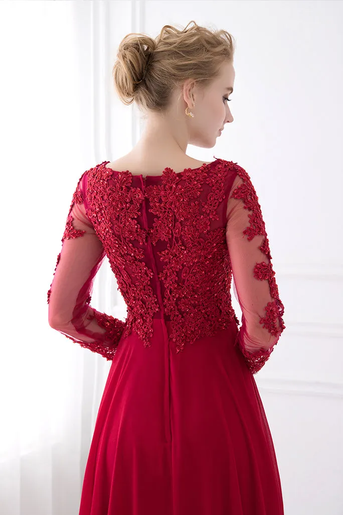 Elegant V-Neck Long Sleeve Floral Lace Mother Of The Bride Dresses