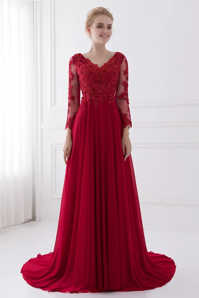 Elegant V-Neck Long Sleeve Floral Lace Mother Of The Bride Dresses