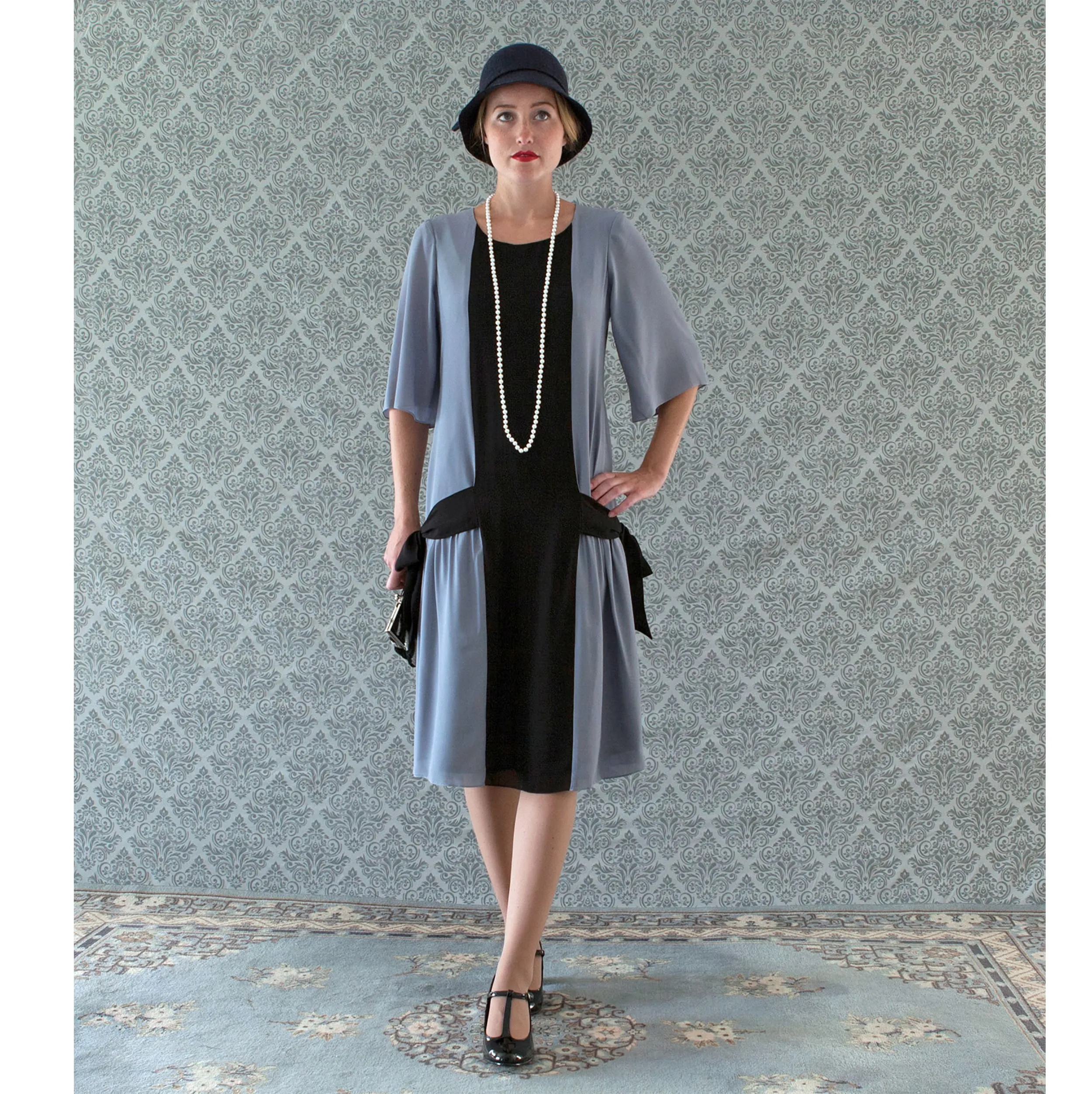 Fun grey and black flapper dress with side bows