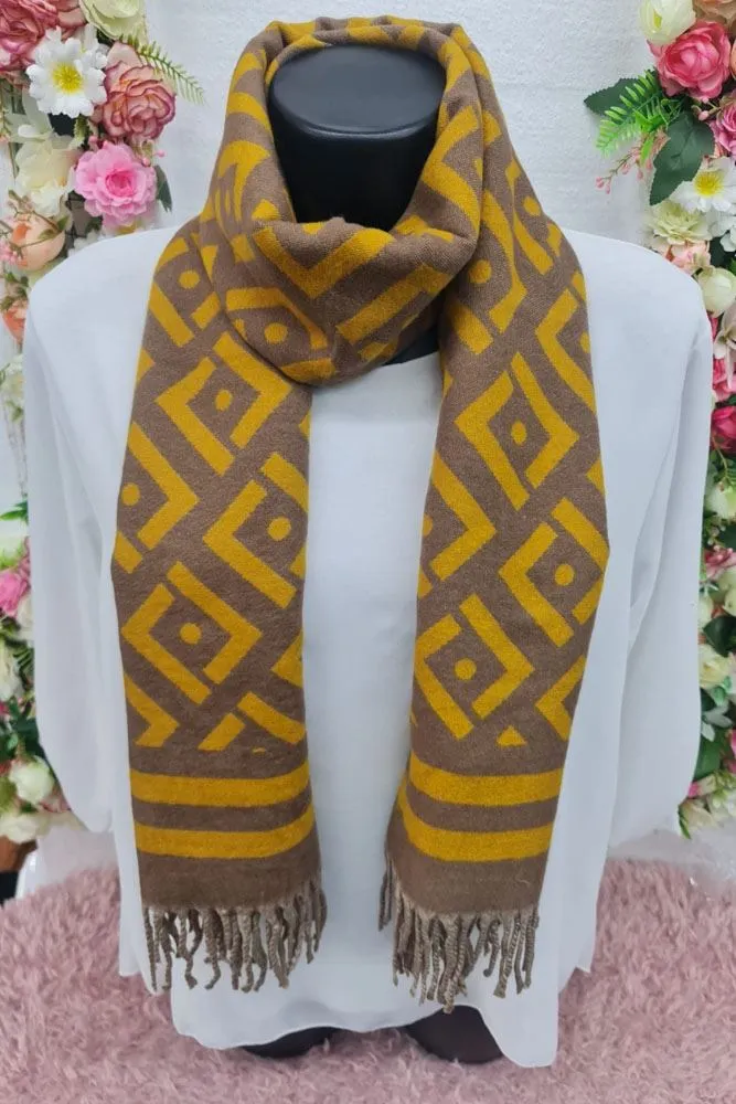 Geometric Print Soft Tassel Scarves