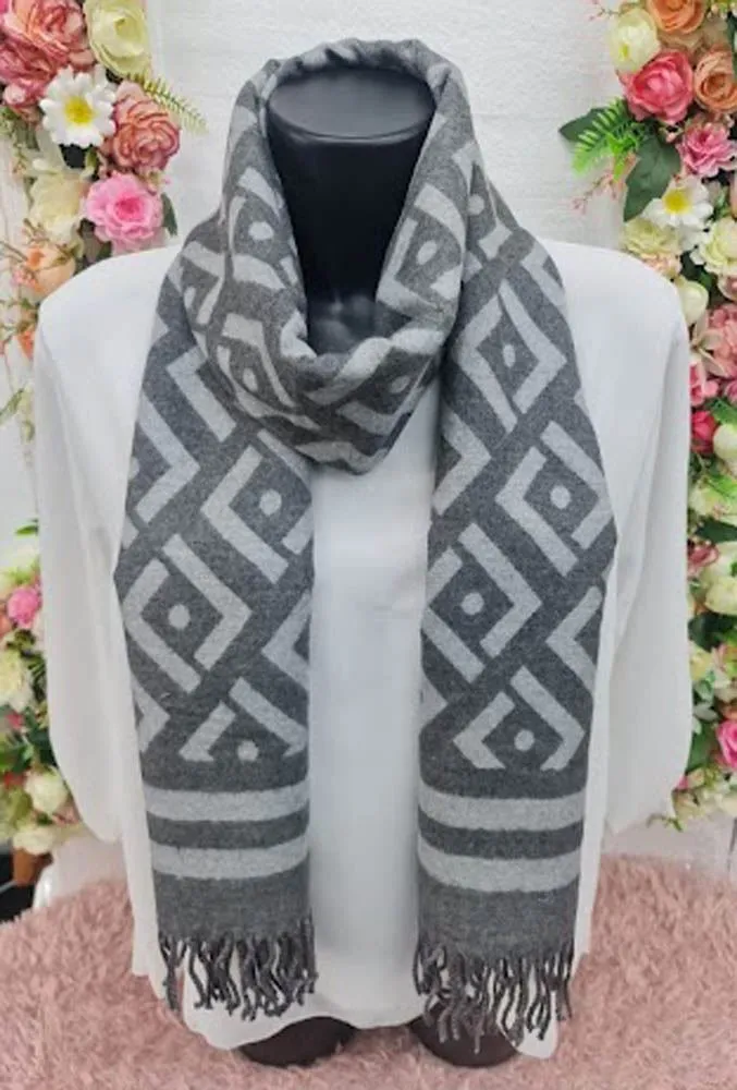 Geometric Print Soft Tassel Scarves