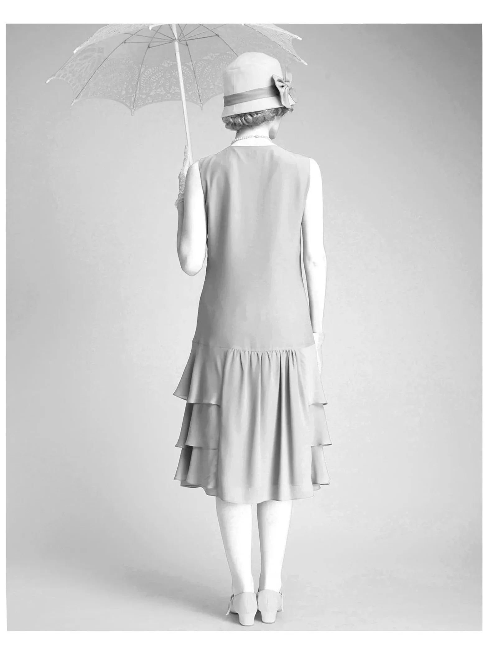 Grey 1920s drop waist dress with tiered skirt