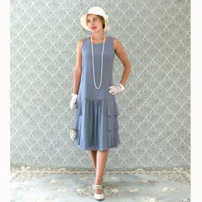 Grey 1920s drop waist dress with tiered skirt