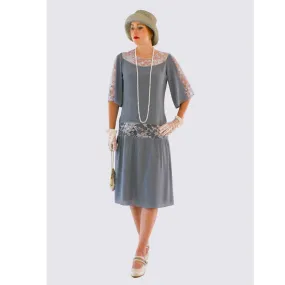 Grey Great Gatsby dress with elbow-length sleeves