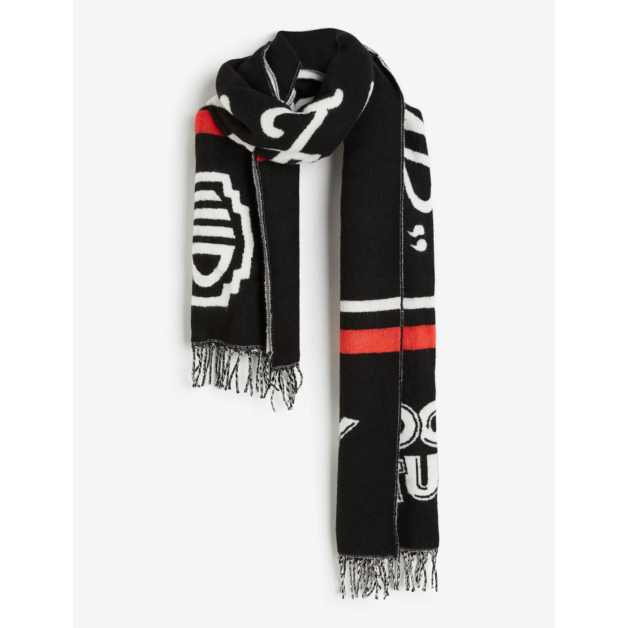 H&M Looney Tunes Jacquard Scarf, Black/White/Red