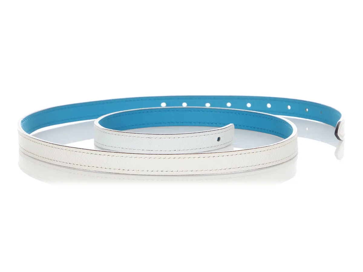 Hermès White and Blue Reversible Belt Strap 13mm