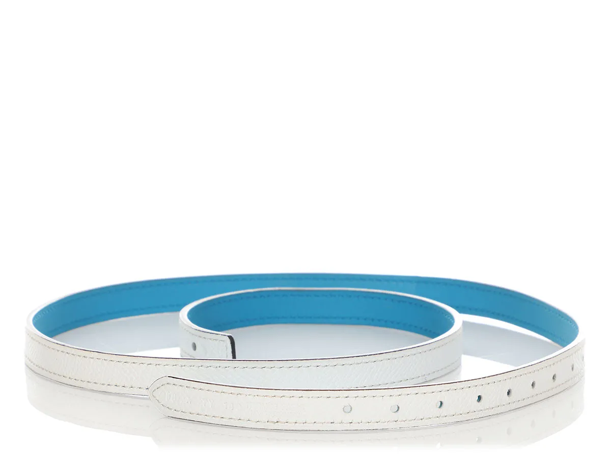 Hermès White and Blue Reversible Belt Strap 13mm