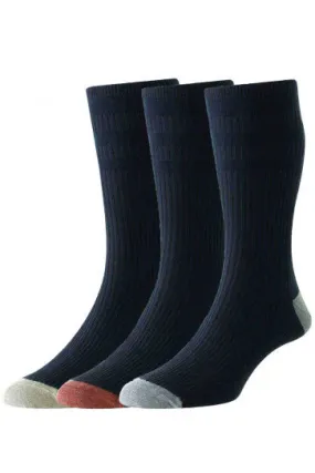 HJ Contrast Heel & Toe Sock 3pk Navy