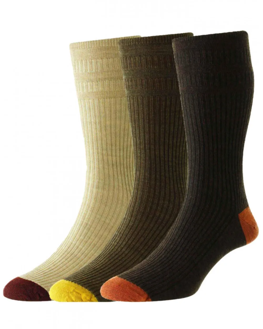 HJ Hall Contrast Heel & Toe Wool Rich Softop Socks 3 Pair Pack