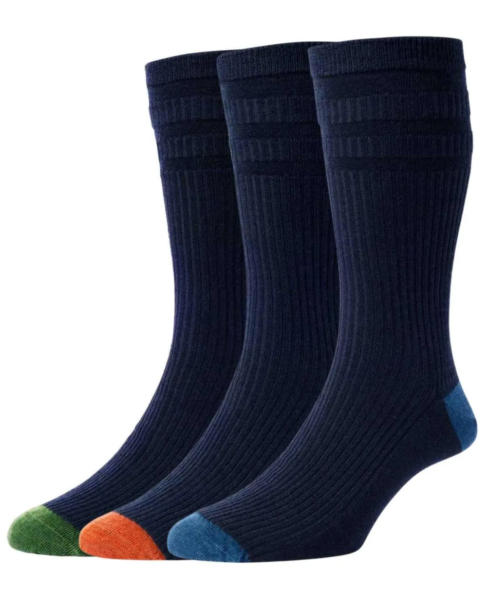 HJ Hall Contrast Heel & Toe Wool Rich Softop Socks 3 Pair Pack