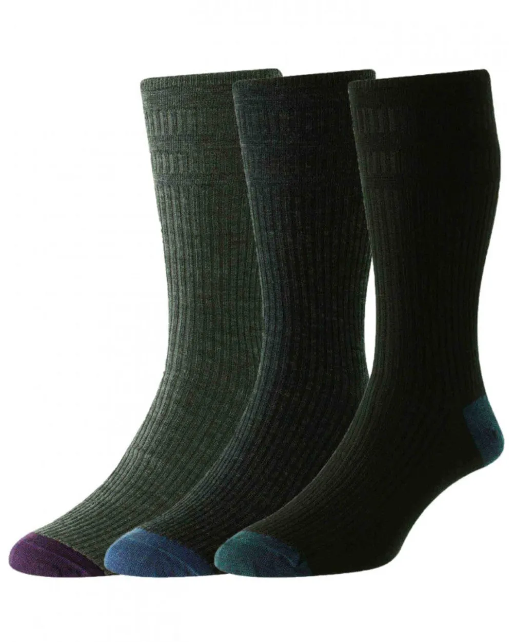 HJ Hall Contrast Heel & Toe Wool Rich Softop Socks 3 Pair Pack