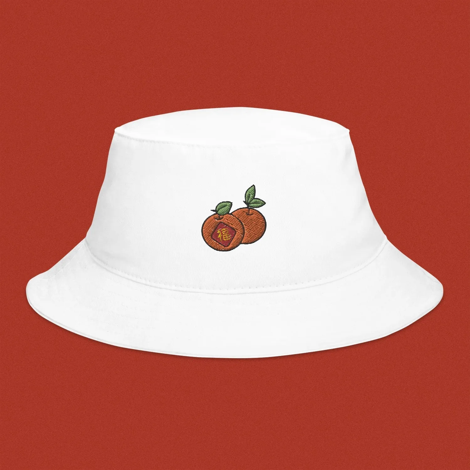 Mandarin Orange Embroidered Bucket Hat