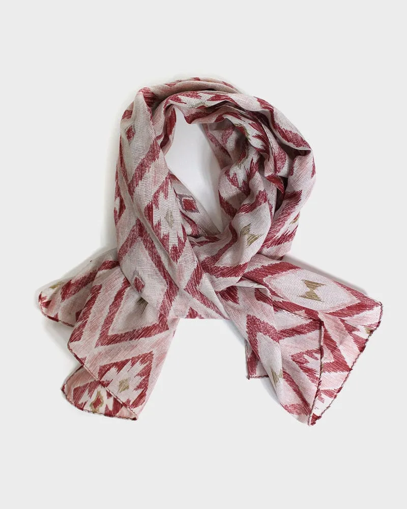 Modern Scarf, Gauze, Abstract Geometric Pattern, Brick Red