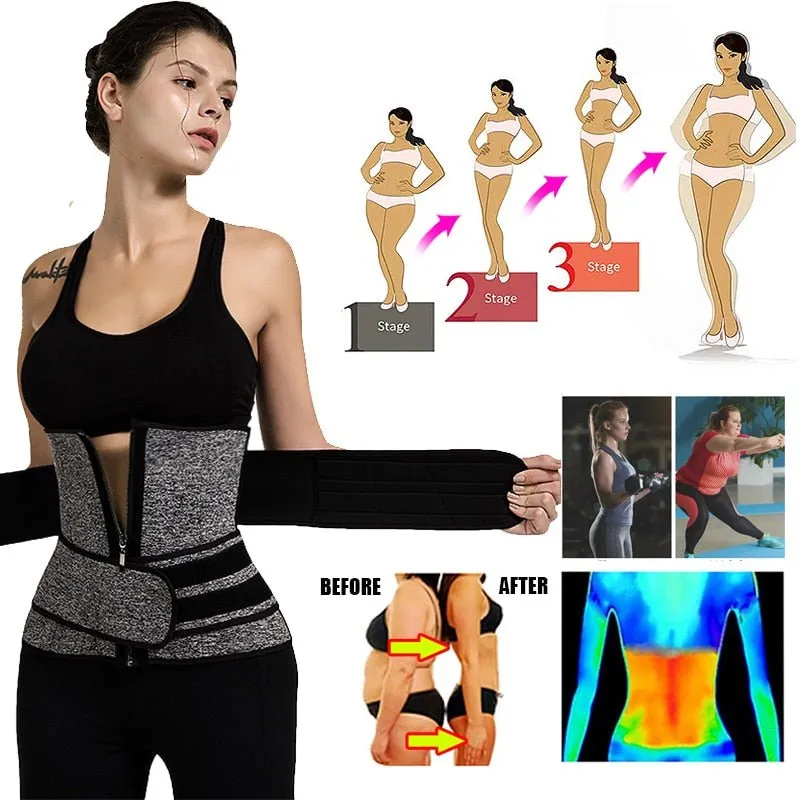 Neoprene Sweat Waist Trainer - Body Shaper for Women with Two Belts