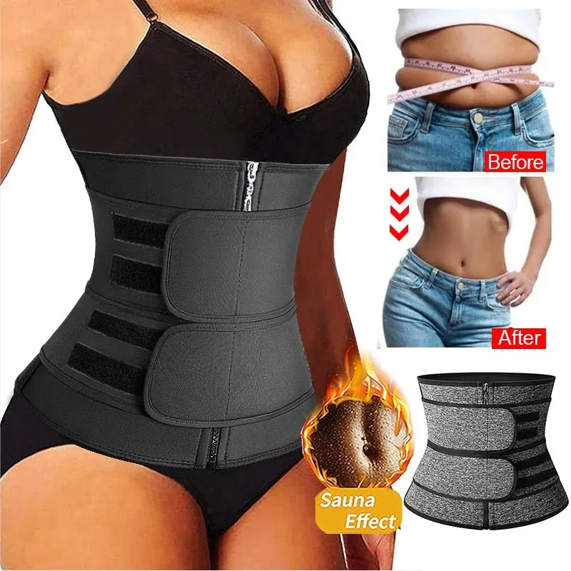 Neoprene Sweat Waist Trainer - Body Shaper for Women with Two Belts