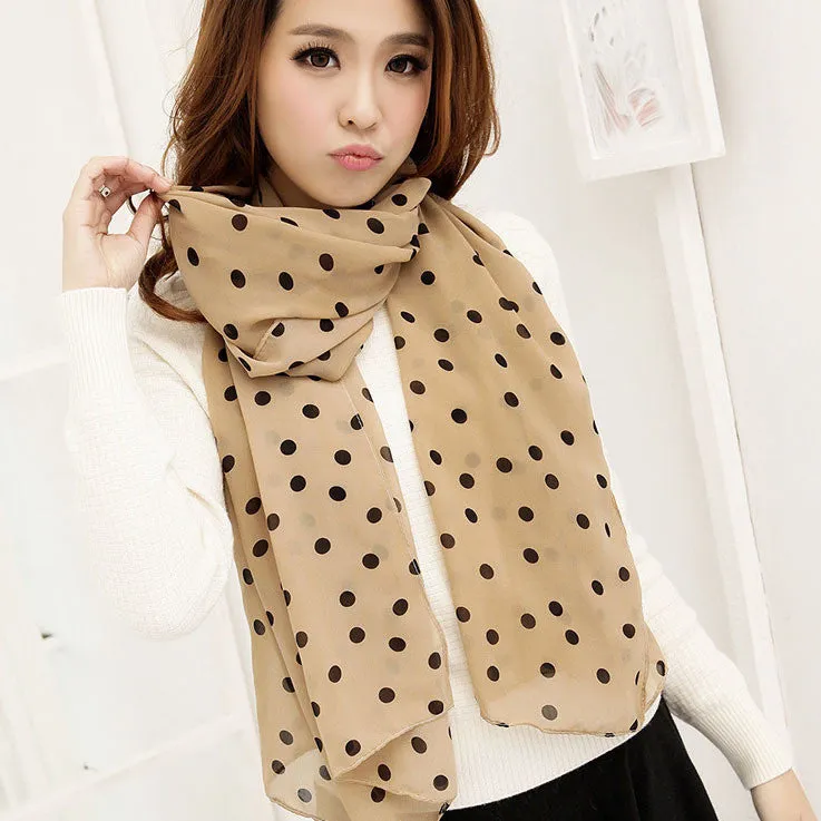 New Stylish Girl Long Soft Silk Chiffon Scarf Wrap Polka Dot Shawl Scarve For Women