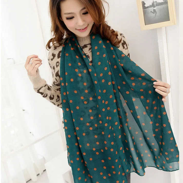 New Stylish Girl Long Soft Silk Chiffon Scarf Wrap Polka Dot Shawl Scarve For Women