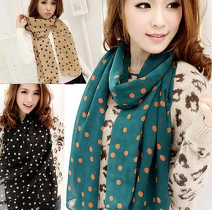 New Stylish Girl Long Soft Silk Chiffon Scarf Wrap Polka Dot Shawl Scarve For Women