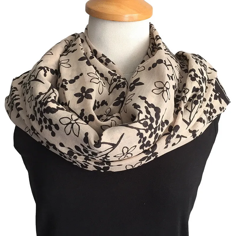 Original block printed scarf - tropical orchid design