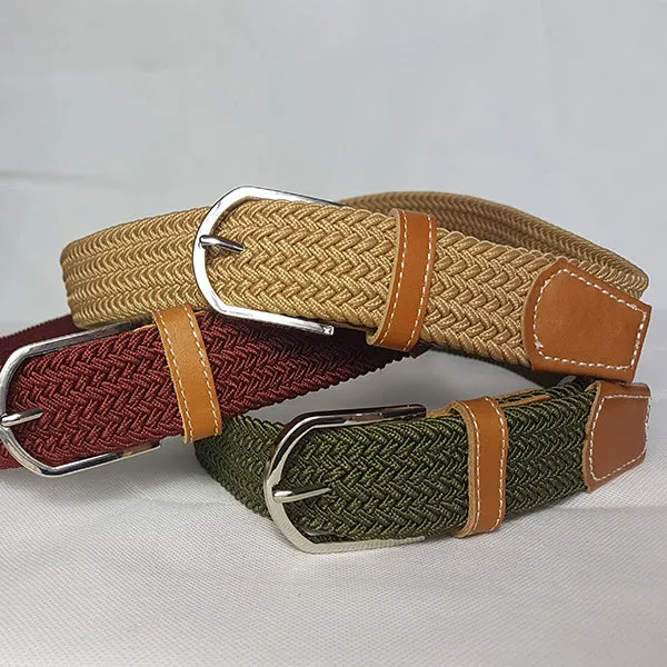 OSCAR - Mens Burgundy Red Woven Cotton Elastic Belt