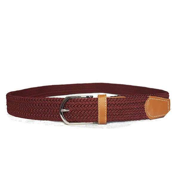 OSCAR - Mens Burgundy Red Woven Cotton Elastic Belt