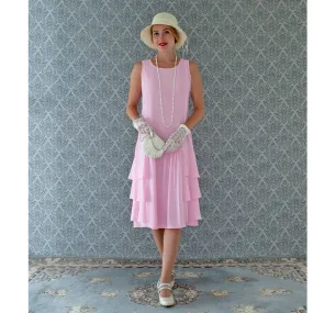 Pink Downton Abbey high tea dress with tiered skirt