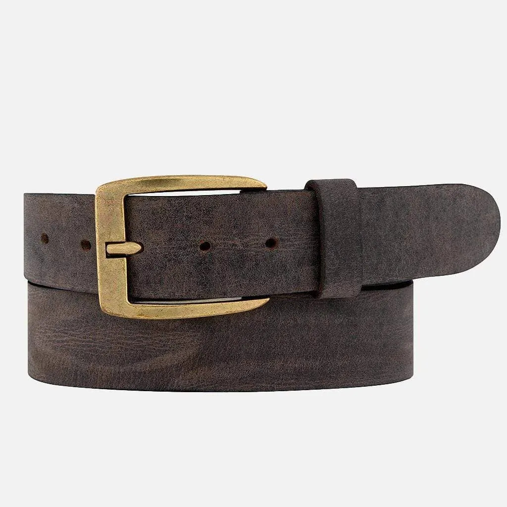 Robyn Classic Vintage Gold Buckle Leather Belt - Grey