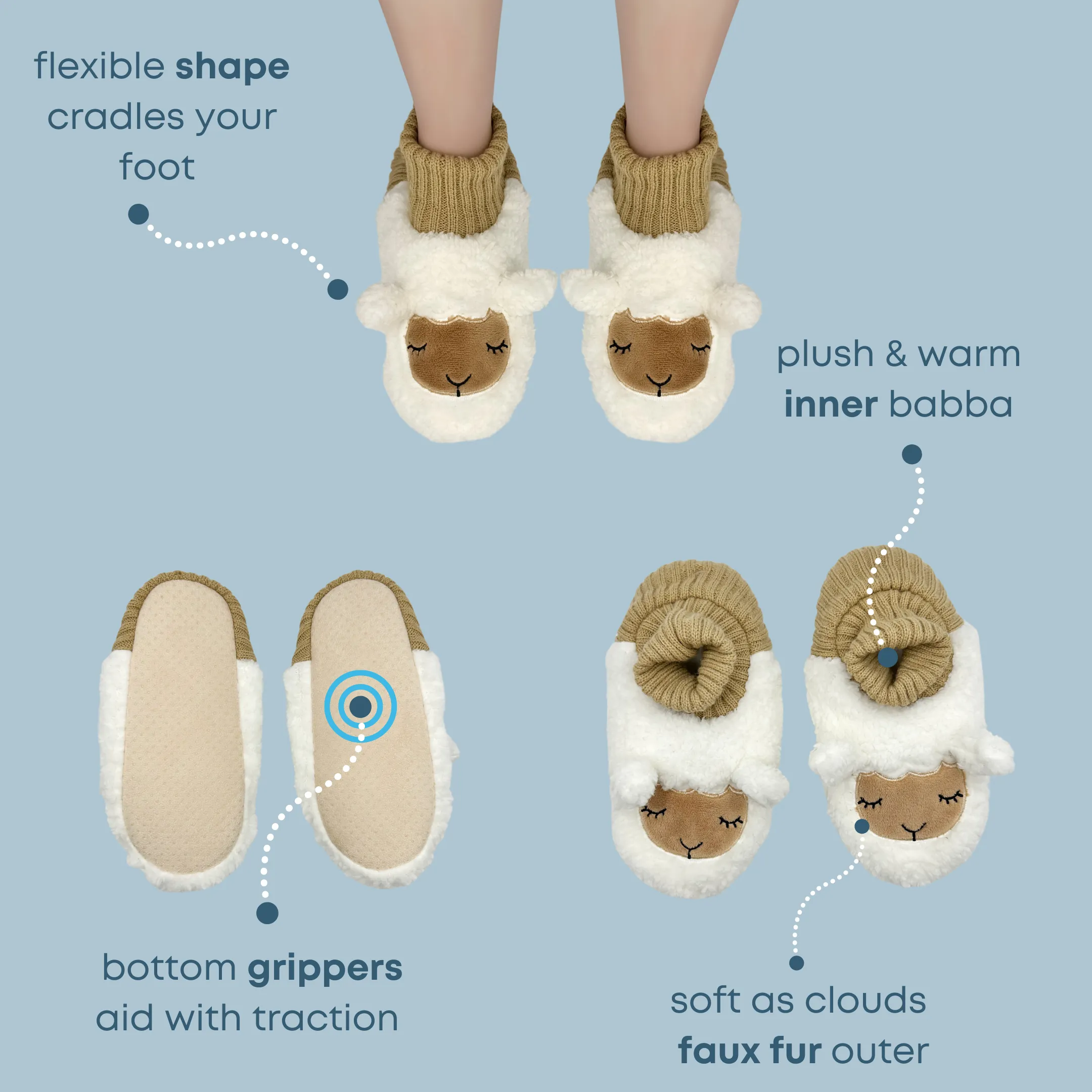 Sleepy Sheep Knit Cuff Slipper Socks