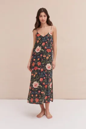 Slip Nightie Persephone Floral Print Black