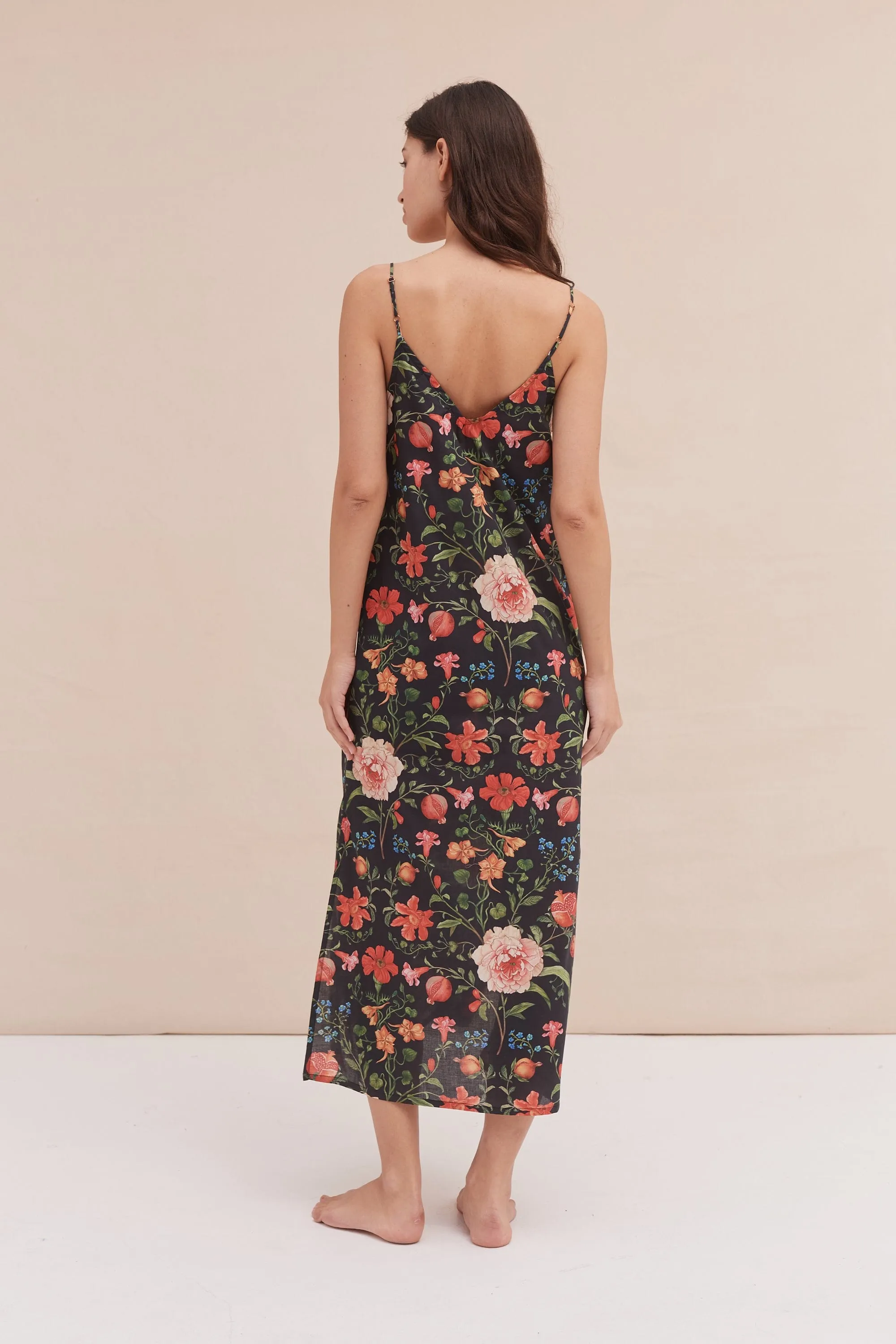 Slip Nightie Persephone Floral Print Black