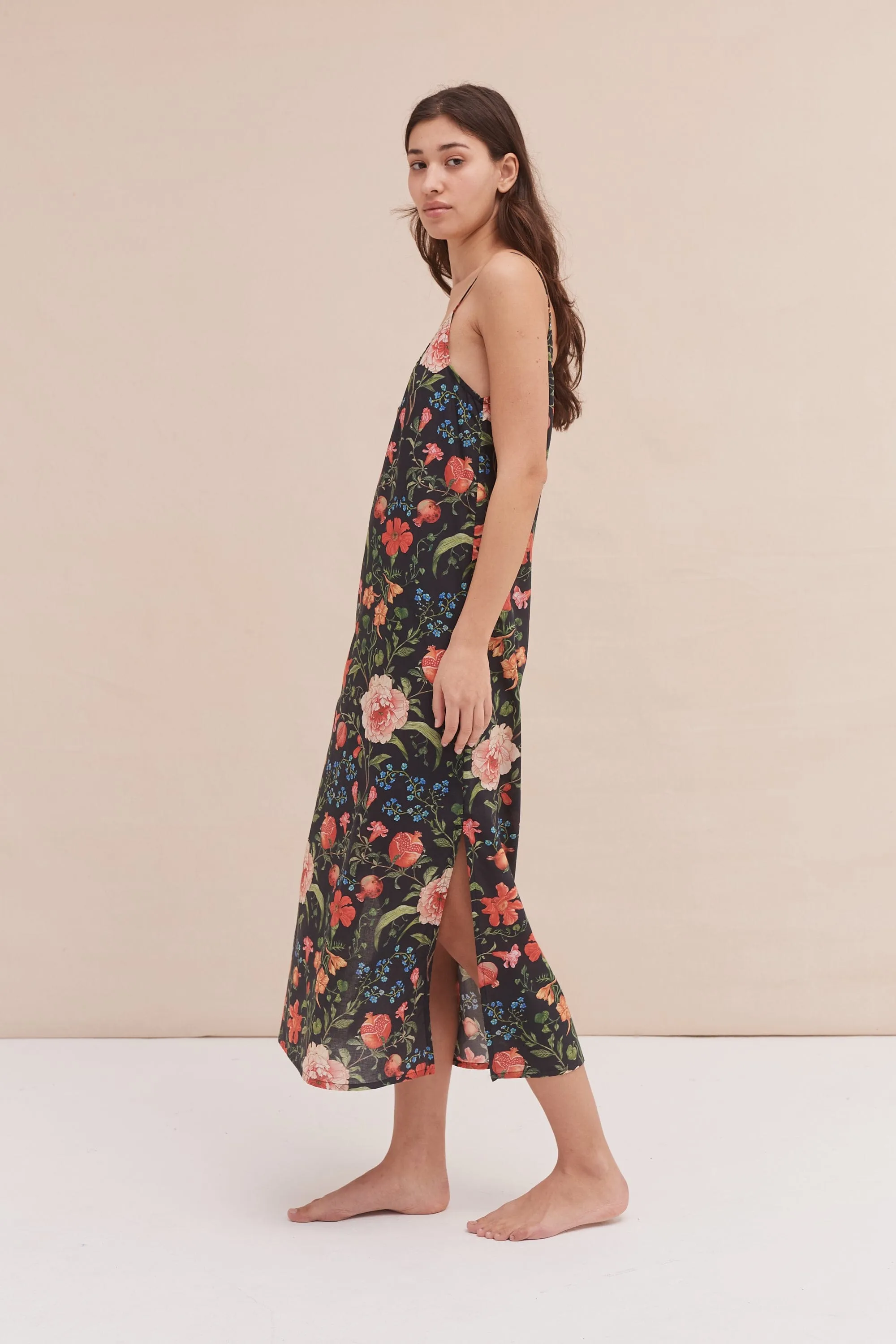 Slip Nightie Persephone Floral Print Black