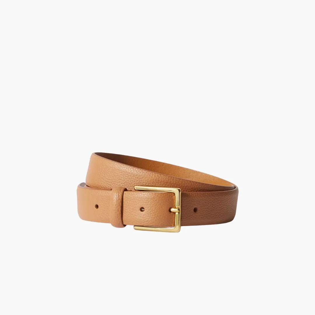 Textured Leather Belt (Light Brown   Brass)